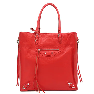 バレンシアガ BALENCIAGA ペーパー トート 357330 レッド レザー トートバッグ シルバー金具 赤 A5