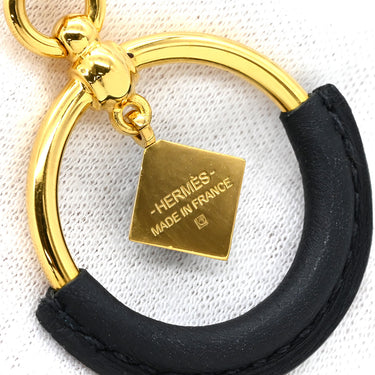 エルメス HERMES ループメドール ペンダント ブラック×ゴールド ヴォースイフト GP ネックレス 黒 GP レザー