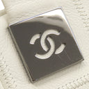 シャネル CHANEL チョコバー ミニボストン ホワイト キャビアスキン ハンドバッグ ガンメタル金具 白 格子柄