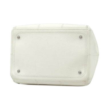 シャネル CHANEL チョコバー ミニボストン ホワイト キャビアスキン ハンドバッグ ガンメタル金具 白 格子柄