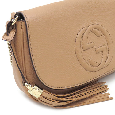 グッチ GUCCI ソーホー インターロッキングG チェーン ショルダー 536224 ベージュ レザー ショルダーバッグ ゴールド金具 タッセル アウトレット品
