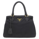 プラダ PRADA ロゴプレート 2WAY バッグ NERO ナイロン レザー 2WAYバッグ ゴールド金具 黒 ハンドバッグ ショルダー テスート