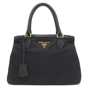 プラダ PRADA ロゴプレート 2WAY バッグ NERO ナイロン レザー 2WAYバッグ ゴールド金具 黒 ハンドバッグ ショルダー テスート