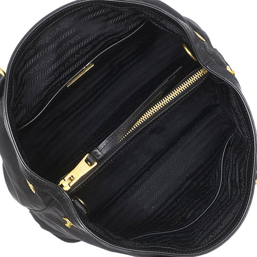 プラダ PRADA ロゴプレート 2WAY バッグ NERO ナイロン レザー 2WAYバッグ ゴールド金具 黒 ハンドバッグ ショルダー テスート