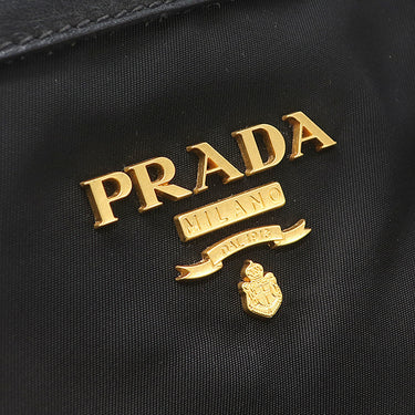 プラダ PRADA ロゴプレート 2WAY バッグ NERO ナイロン レザー 2WAYバッグ ゴールド金具 黒 ハンドバッグ ショルダー テスート