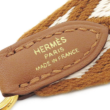 エルメス HERMES バンドリエール サングル ジグザグ ゴールド×エクリュ スイフト トワルコットン ショルダーストラップ シルバー金具 茶 白