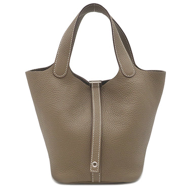 エルメス HERMES ピコタンロック 18 PM エトゥープ トリヨンクレマンス ハンドバッグ シルバー金具 グレージュ