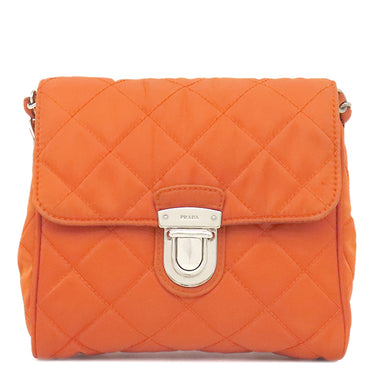 プラダ PRADA テスート インプントゥ チェーンショルダー オレンジ ナイロン ショルダーバッグ シルバー金具 キルティング
