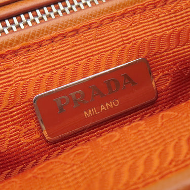 プラダ PRADA テスート インプントゥ チェーンショルダー オレンジ ナイロン ショルダーバッグ シルバー金具 キルティング