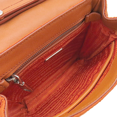 プラダ PRADA テスート インプントゥ チェーンショルダー オレンジ ナイロン ショルダーバッグ シルバー金具 キルティング