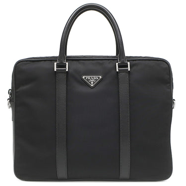 プラダ PRADA ナイロン ブリーフケース 2VE871 ブラック ナイロン レザー 2WAYバッグ シルバー金具 黒 ビジネスバッグ ショルダー トライアングルロゴ