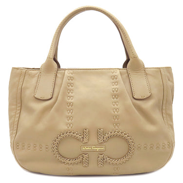 サルヴァトーレ・フェラガモ Salvatore Ferragamo ガンチーニ ベージュ レザー 2WAYバッグ ゴールド金具 トート ショルダー