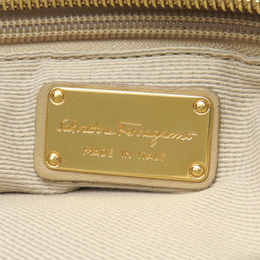 サルヴァトーレ・フェラガモ Salvatore Ferragamo ガンチーニ ベージュ レザー 2WAYバッグ ゴールド金具 トート ショルダー