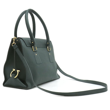 サルヴァトーレ・フェラガモ Salvatore Ferragamo ガンチーニ 2WAYバッグ グリーン レザー 2WAYバッグ ゴールド金具 緑 ハンドバッグ ショルダー