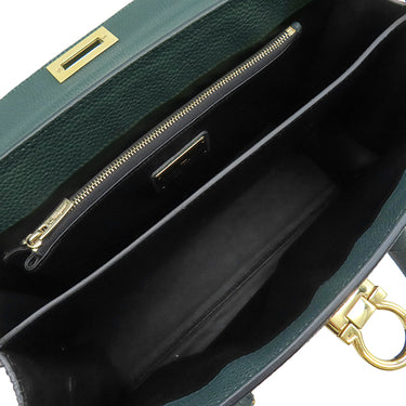 サルヴァトーレ・フェラガモ Salvatore Ferragamo ガンチーニ 2WAYバッグ グリーン レザー 2WAYバッグ ゴールド金具 緑 ハンドバッグ ショルダー
