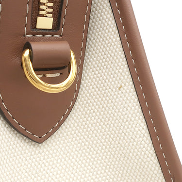 バーバリー BURBERRY ポケットバッグ ナチュラル×モルトブラウン キャンバス レザー 2WAYバッグ ゴールド金具 茶 ハンドバッグ ショルダー