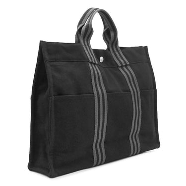 エルメス HERMES フールトゥ MM ブラック キャンバス トートバッグ シルバー金具 黒 グレー A4 ハンドバッグ トート