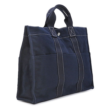 エルメス HERMES ドーヴィル MM ネイビー キャンバス トートバッグ シルバー金具 紺
