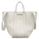 バレンシアガ BALENCIAGA エブリデイ 2.0 スモール ノースサウス ホワイトグレー レザー トートバッグ シルバー金具 ロゴ ストラップ欠品