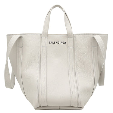 バレンシアガ BALENCIAGA エブリデイ 2.0 スモール ノースサウス ホワイトグレー レザー トートバッグ シルバー金具 ロゴ ストラップ欠品