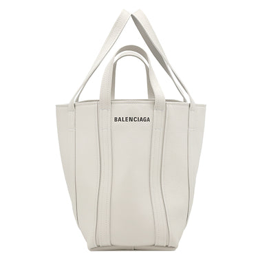 バレンシアガ BALENCIAGA エブリデイ 2.0 スモール ノースサウス ホワイトグレー レザー トートバッグ シルバー金具 ロゴ ストラップ欠品