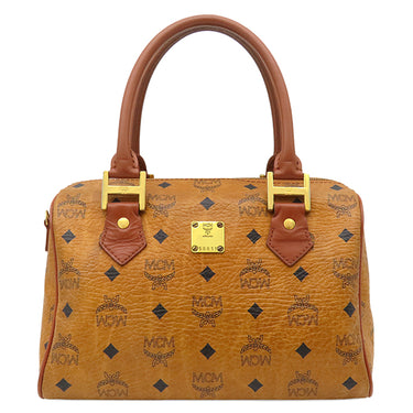エムシーエム MCM ヴィセトス ミニ ボストン コニャック PVC 2WAYバッグ ゴールド金具 ハンドバッグ ショルダー MCM 茶