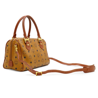 エムシーエム MCM ヴィセトス ミニ ボストン コニャック PVC 2WAYバッグ ゴールド金具 ハンドバッグ ショルダー MCM 茶