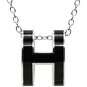エルメス HERMES ポップアッシュ ペンダント ブラック×シルバー メタル ラッカー ネックレス 黒 Hモチーフ POP H SV金具