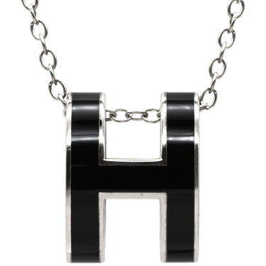 エルメス HERMES ポップアッシュ ペンダント ブラック×シルバー メタル ラッカー ネックレス 黒 Hモチーフ POP H SV金具