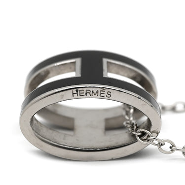 エルメス HERMES ポップアッシュ ペンダント ブラック×シルバー メタル ラッカー ネックレス 黒 Hモチーフ POP H SV金具