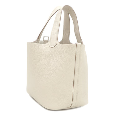 エルメス HERMES ピコタンロック 18 PM ベトン トリヨンクレマンス ハンドバッグ シルバー金具 オフホワイト 2024年製