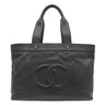 シャネル CHANEL ココマーク パンチング ブラック レザー トートバッグ シルバー金具 黒 ココマーク ショルダー 肩掛け