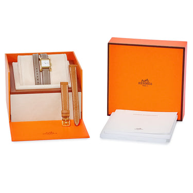腕時計 エルメス HERMES Hウォッチ ミニ TPM HH1.101.131 クオーツ レディース ドゥブルトゥール H型 スクエア ホワイト イエローGP