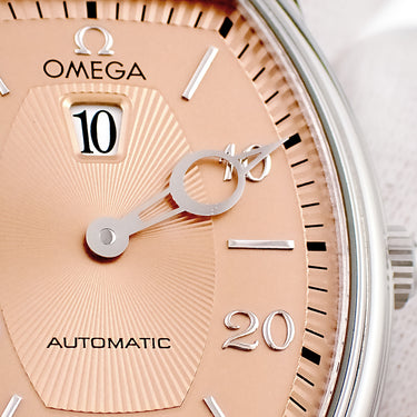腕時計 オメガ OMEGA デ ヴィル プレステージ ジャンピングアワー 4853.61.01 自動巻き メンズ レディース トノウ ピンク カッパー