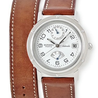 腕時計 エルメス HERMES クリッパー GMT パワーリザーブ CL5.710 自動巻き メンズ ドゥブルトゥール ホワイト アラビア デイト