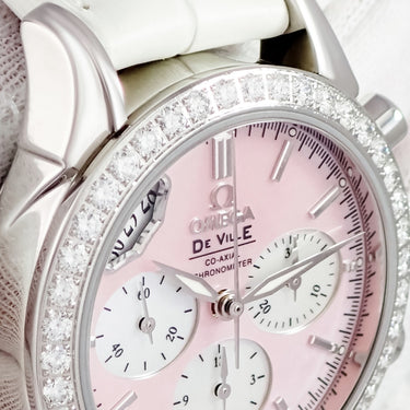 腕時計 オメガ OMEGA デ ヴィル コーアクシャル クロノグラフ 4877.74.34 自動巻き レディース 純正ダイヤ ピンク シェル