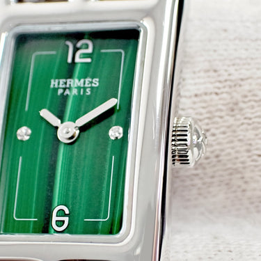 腕時計 エルメス HERMES ナンタケット PM NA2.110c クオーツ レディース 純正ダイヤ グリーン マラカイト 角型 チェーンブレス