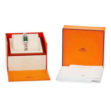 腕時計 エルメス HERMES ナンタケット PM NA2.110c クオーツ レディース 純正ダイヤ グリーン マラカイト 角型 チェーンブレス