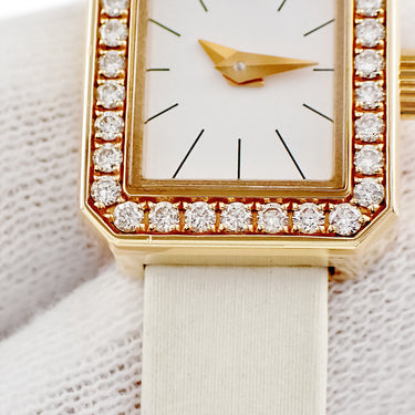 腕時計 ピアジェ PIAGET ミニ プロトコール P10691 クオーツ レディース OH済 K18PG無垢 純正ダイヤ 角型 白 バー