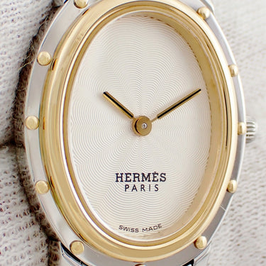 腕時計 エルメス HERMES クリッパー オーバル CO1.220 CO1.220.220/3787 クオーツ レディース シルバー ギョーシェ 楕円形
