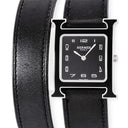 腕時計 エルメス HERMES Hウォッチ MM HH1.521 W044867WW00 クオーツ メンズ レディース ドゥブルトゥール H型 黒 アラビア スクエア