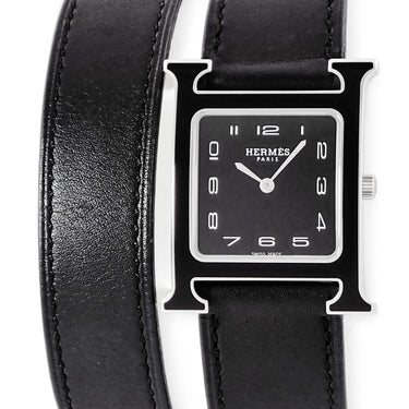 腕時計 エルメス HERMES Hウォッチ MM HH1.521 W044867WW00 クオーツ メンズ レディース ドゥブルトゥール H型 黒 アラビア スクエア