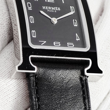 腕時計 エルメス HERMES Hウォッチ MM HH1.521 W044867WW00 クオーツ メンズ レディース ドゥブルトゥール H型 黒 アラビア スクエア