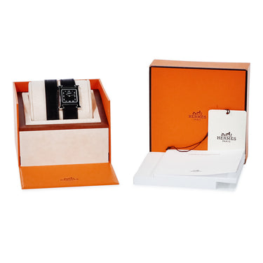 腕時計 エルメス HERMES Hウォッチ MM HH1.521 W044867WW00 クオーツ メンズ レディース ドゥブルトゥール H型 黒 アラビア スクエア