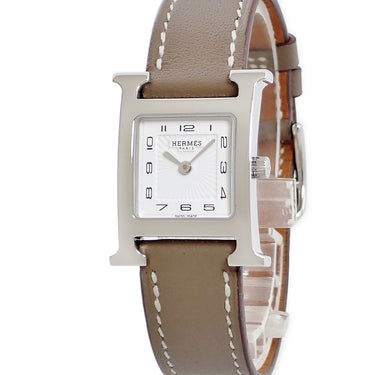 腕時計 エルメス HERMES Hウォッチ PM HH1.210 クオーツ レディース ホワイト アラビア スクエア H型 ギョーシェ