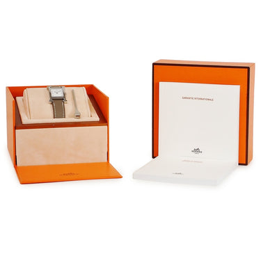 腕時計 エルメス HERMES Hウォッチ PM HH1.210 クオーツ レディース ホワイト アラビア スクエア H型 ギョーシェ