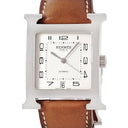 腕時計 エルメス HERMES Hウォッチ TGM HH2.810 自動巻き メンズ H型 デイト シルバー ギョーシェ アラビア スクエア