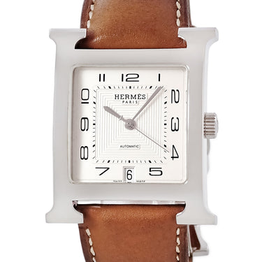 腕時計 エルメス HERMES Hウォッチ TGM HH2.810 自動巻き メンズ H型 デイト シルバー ギョーシェ アラビア スクエア