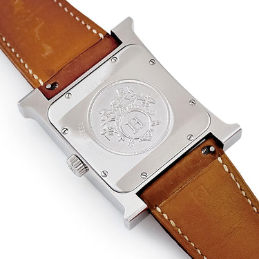腕時計 エルメス HERMES Hウォッチ TGM HH2.810 自動巻き メンズ H型 デイト シルバー ギョーシェ アラビア スクエア