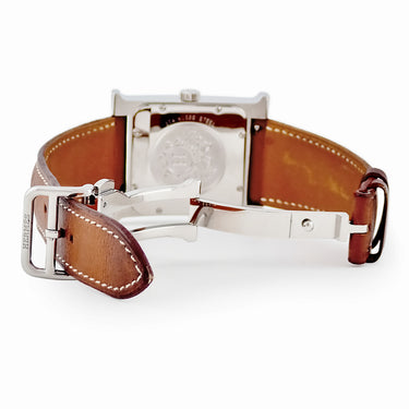 腕時計 エルメス HERMES Hウォッチ TGM HH2.810 自動巻き メンズ H型 デイト シルバー ギョーシェ アラビア スクエア